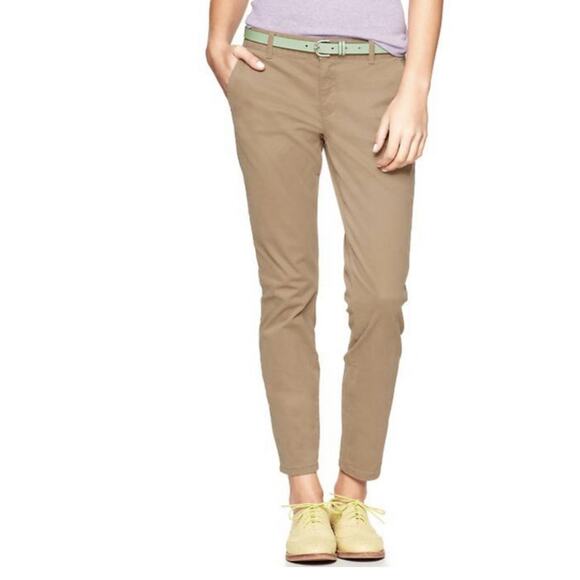 GAP Pant Women 16 Khakis Skinny-Mini Stretchy-Cotton Tan-Beige-Brown Pocket Zip - Picture 1 of 12